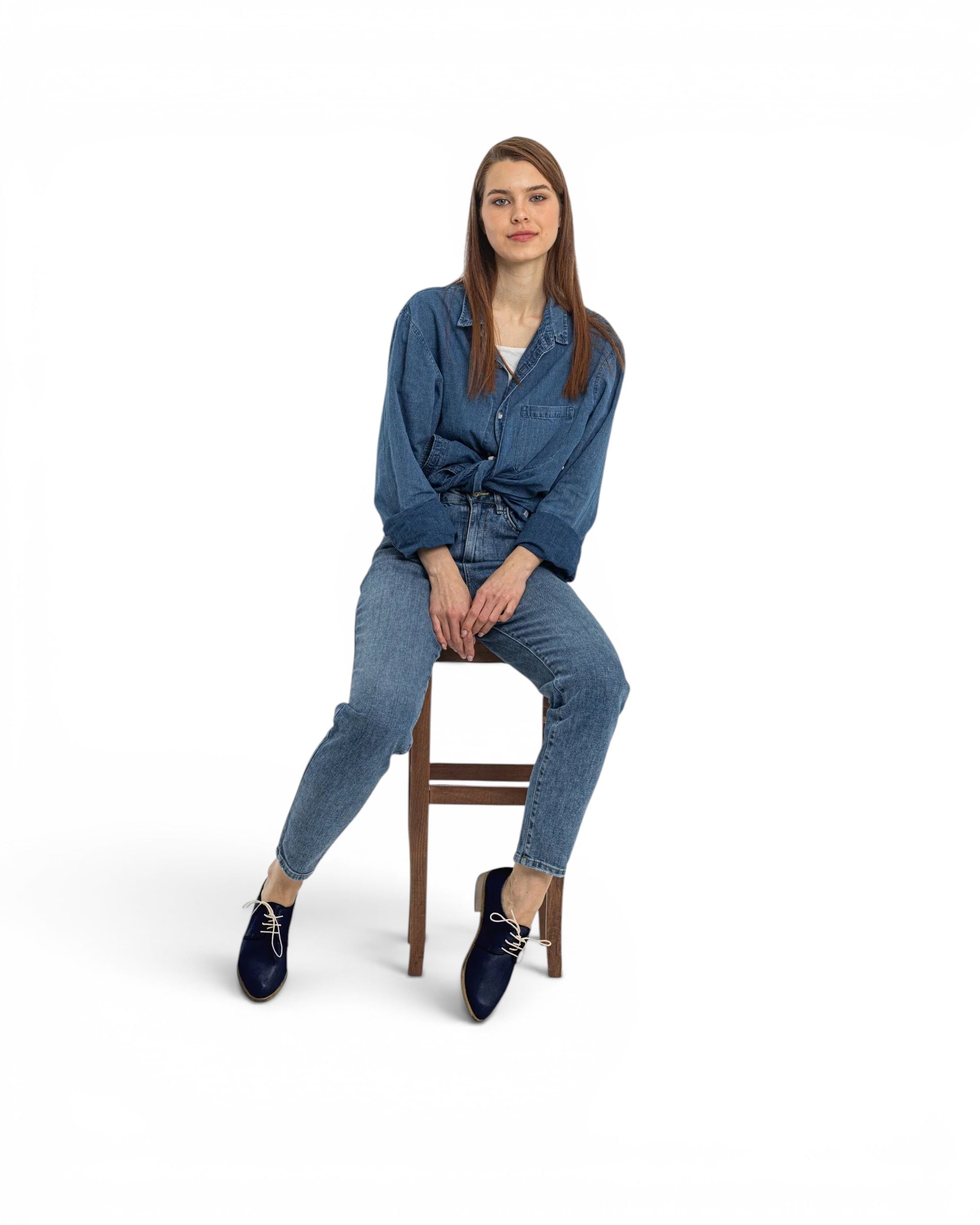 Back view Navy Blue Pointed Toe Oxford - Calf Leather Handcrafted | Bespoky