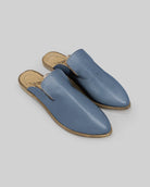 Women's Jean Blue Pointed Toe Mules - Handcrafted Calf Leather Wide Toe Box | Bespoky