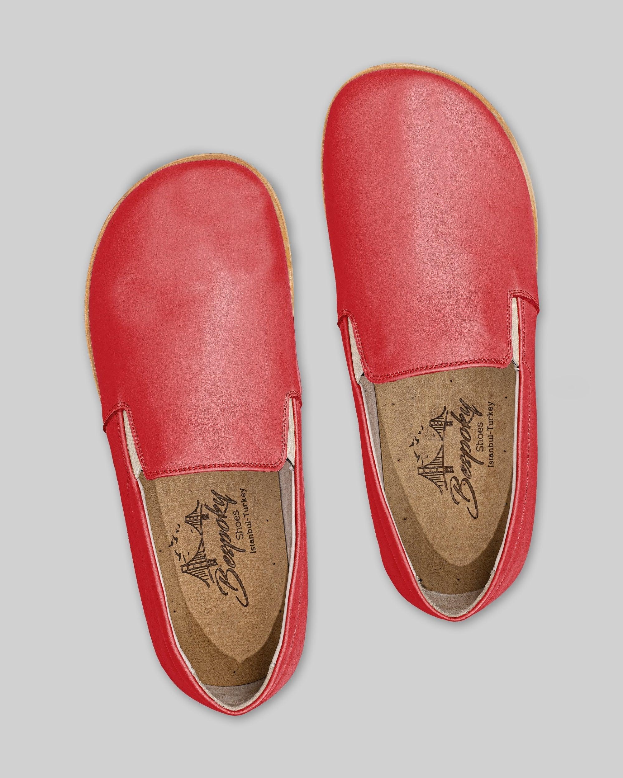 Side view Red Barefoot Shoes - Calf Leather Zero Drop | Bespoky