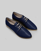 Women's Navy Blue Pointed Toe Oxford - Handcrafted Calf Leather Wide Toe Box | Bespoky