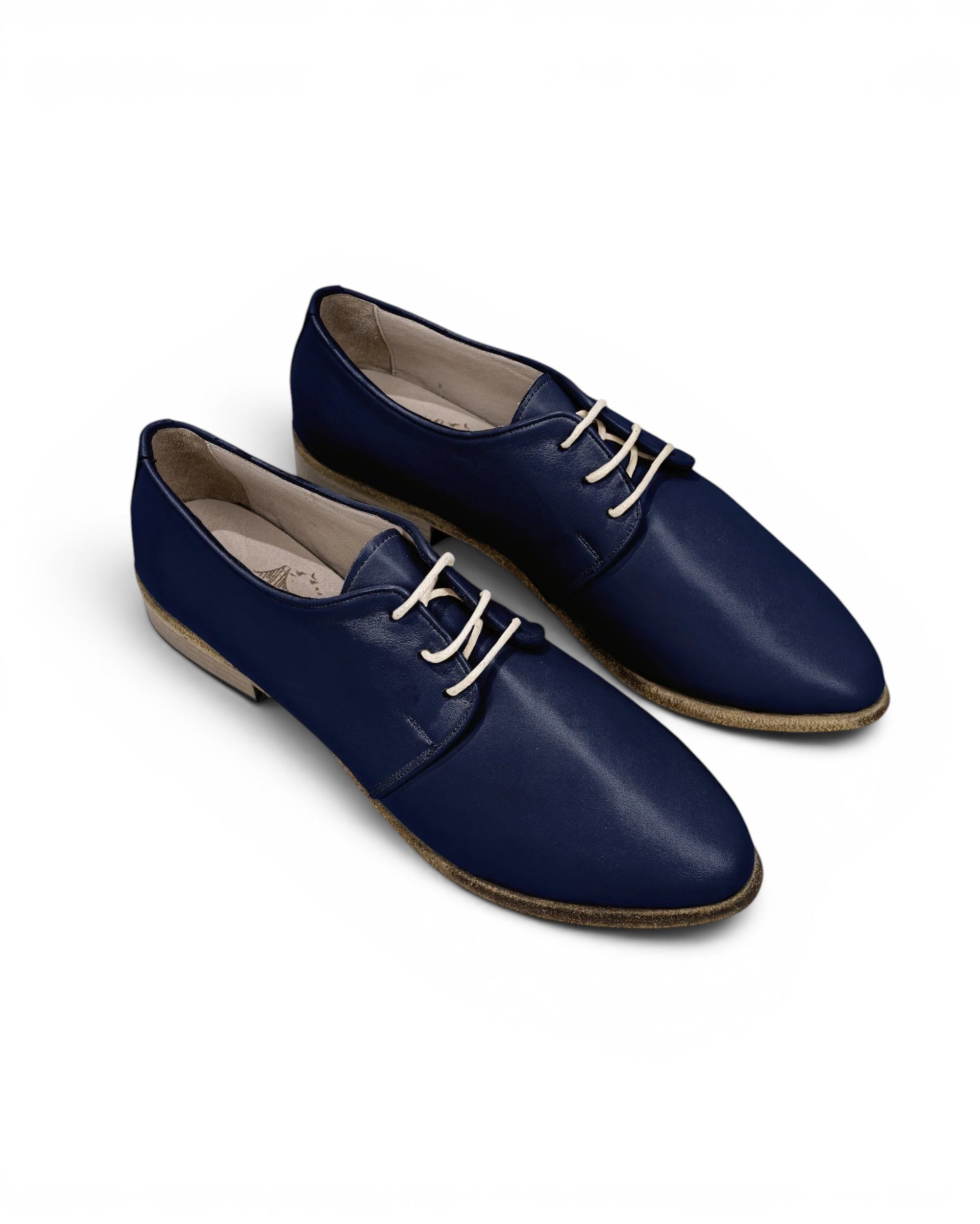 Women's Navy Blue Pointed Toe Oxford - Handcrafted Calf Leather Wide Toe Box | Bespoky