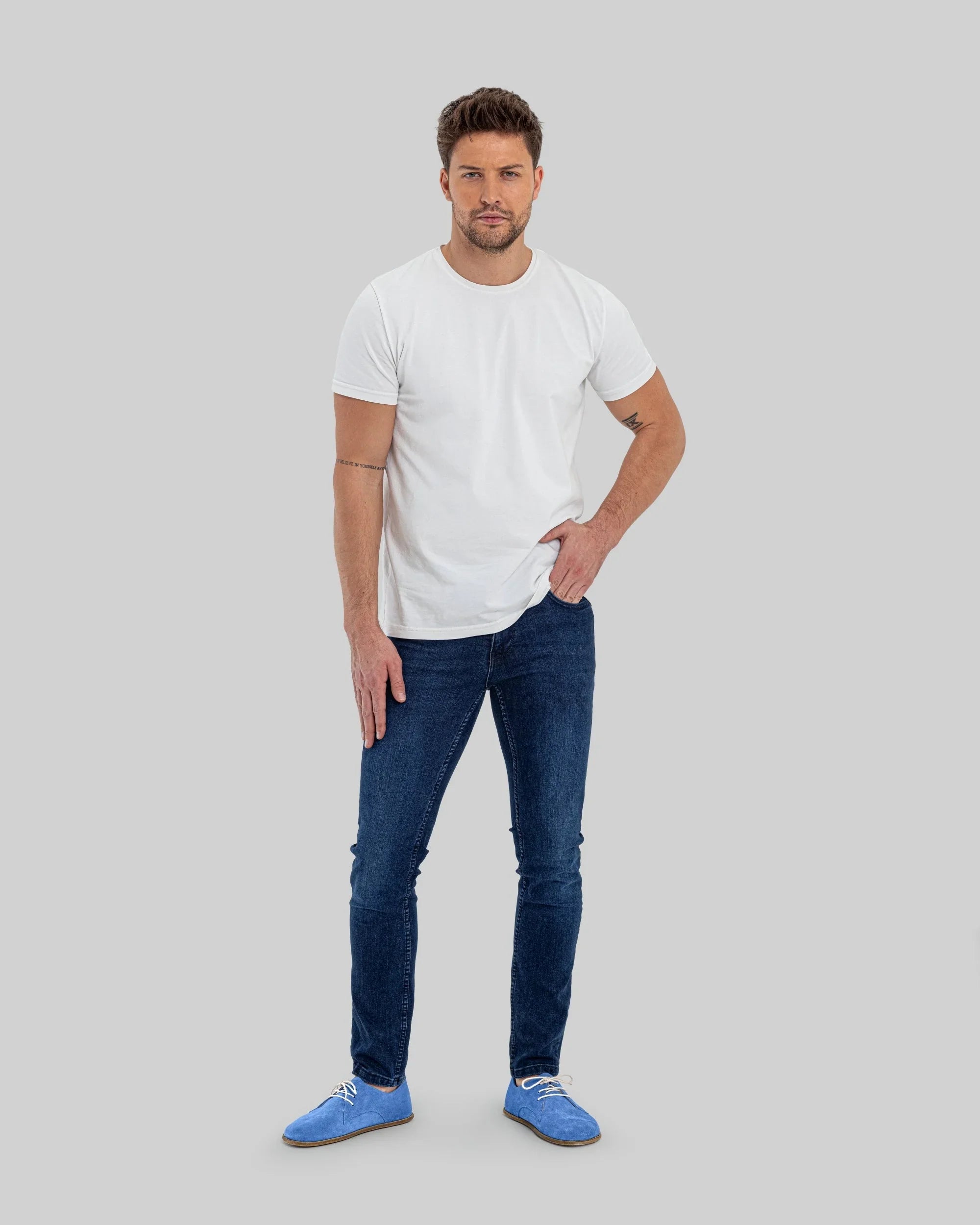 Pair Blue Suede Oxford Shoes - Barefoot Wide Toe Calf Leather | Bespoky