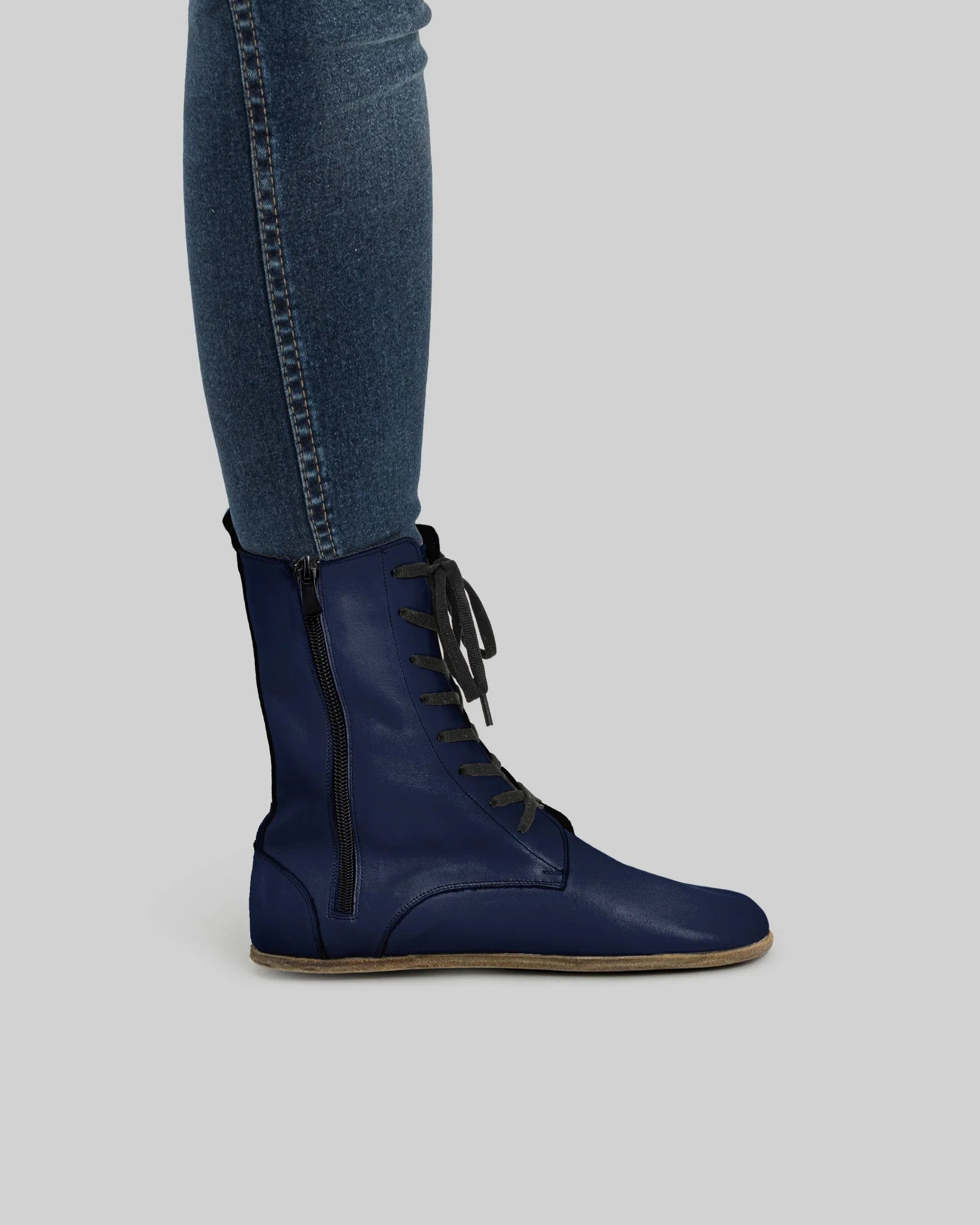 Pair Navy Blue Barefoot Boot - Barefoot Wide Toe Calf Leather | Bespoky