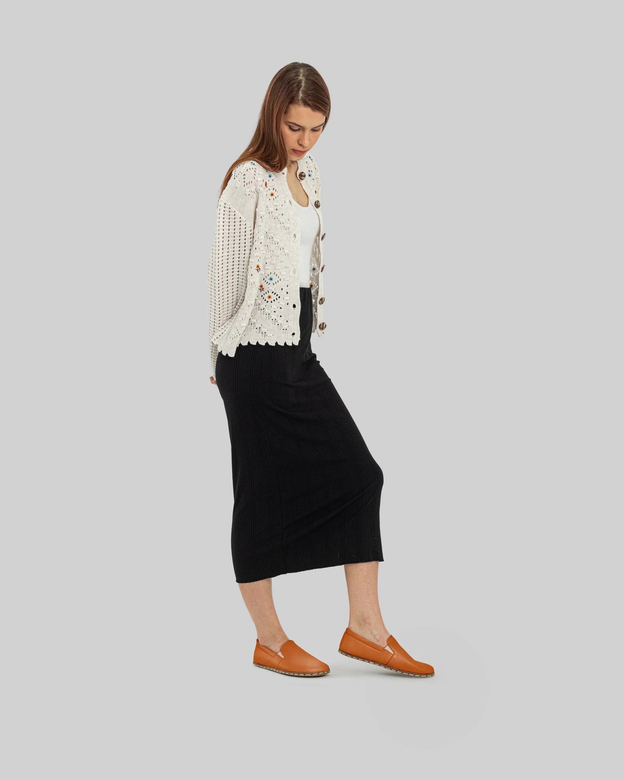 Close-up calf leather - Orange Barefoot Shoes Detail | Bespoky