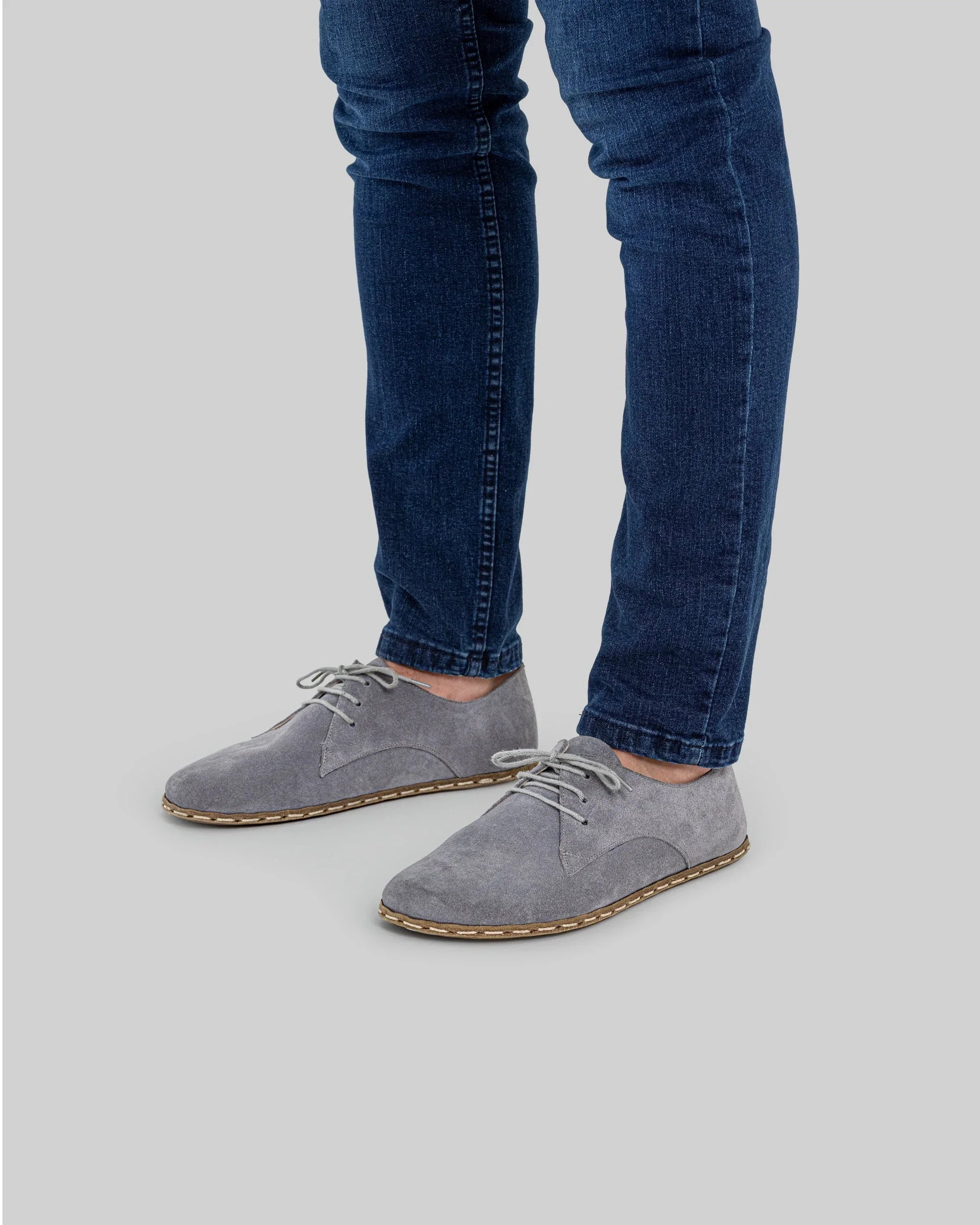 Side view Grey Suede Oxford Shoes - Calf Leather Zero Drop | Bespoky