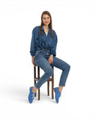 Back view Blue Pointed Toe Oxford - Calf Leather Handcrafted | Bespoky