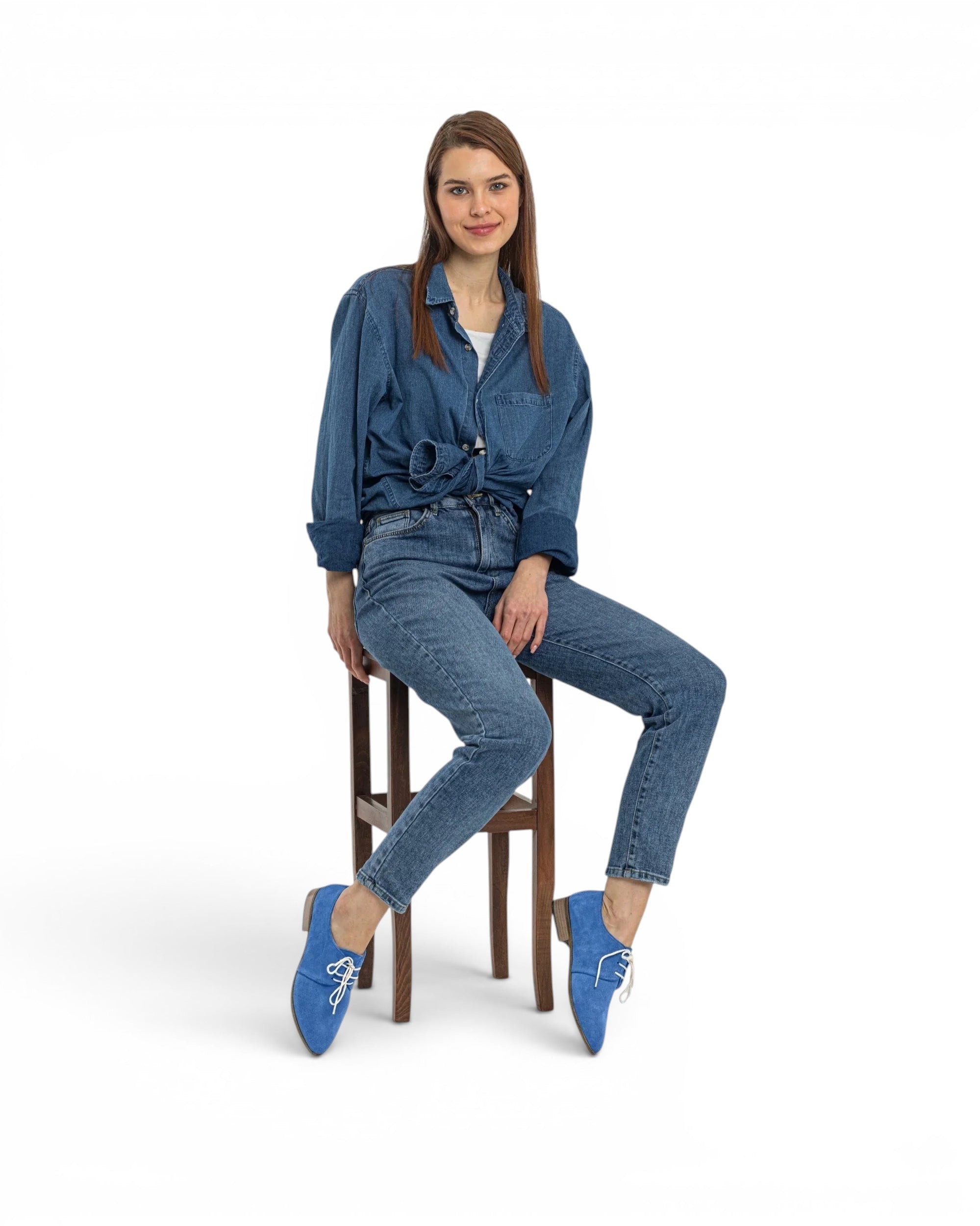 Back view Blue Pointed Toe Oxford - Calf Leather Handcrafted | Bespoky