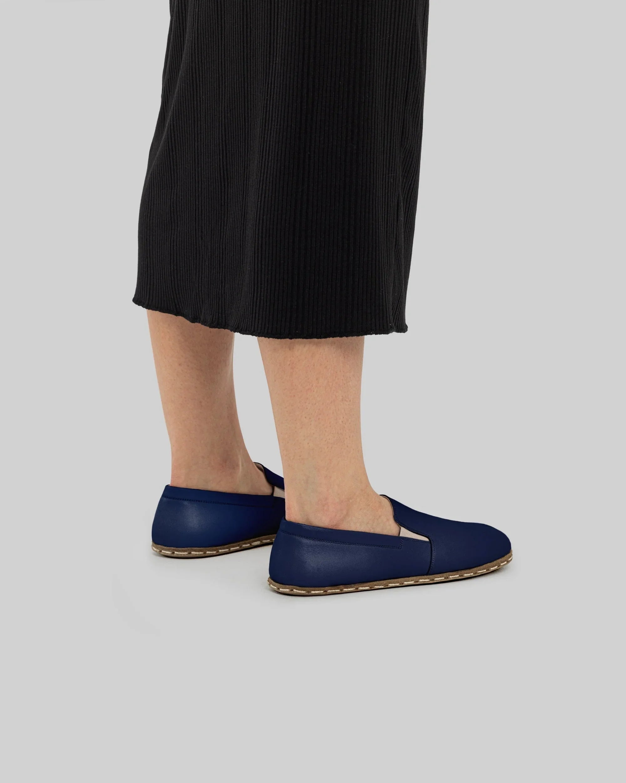Detail Navy Blue Barefoot Shoes - Handcrafted Calf Leather Turkey | Bespoky