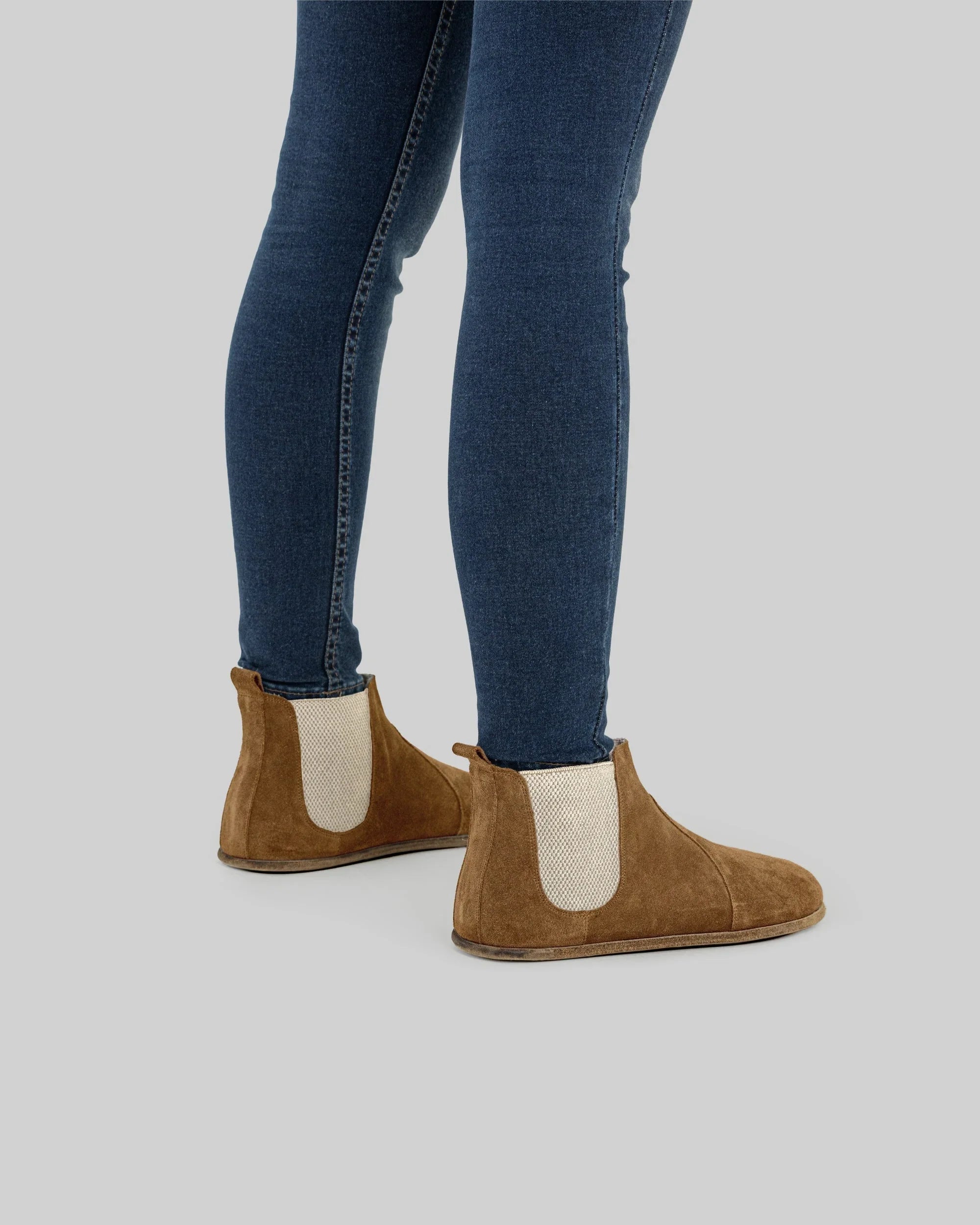 Pair Tan Suede Chelsea Boots - Barefoot Wide Toe Calf Leather | Bespoky