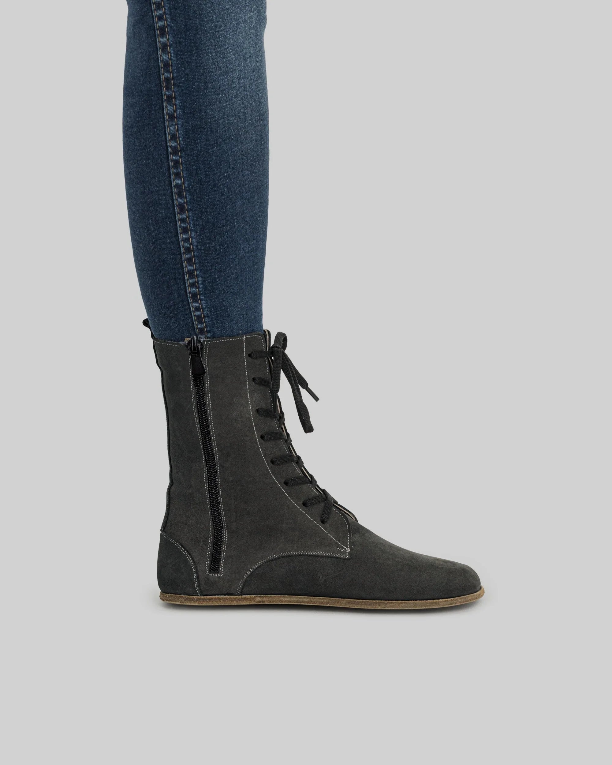 Pair Smoked Nubuck Barefoot Boot - Barefoot Wide Toe Calf Leather | Bespoky