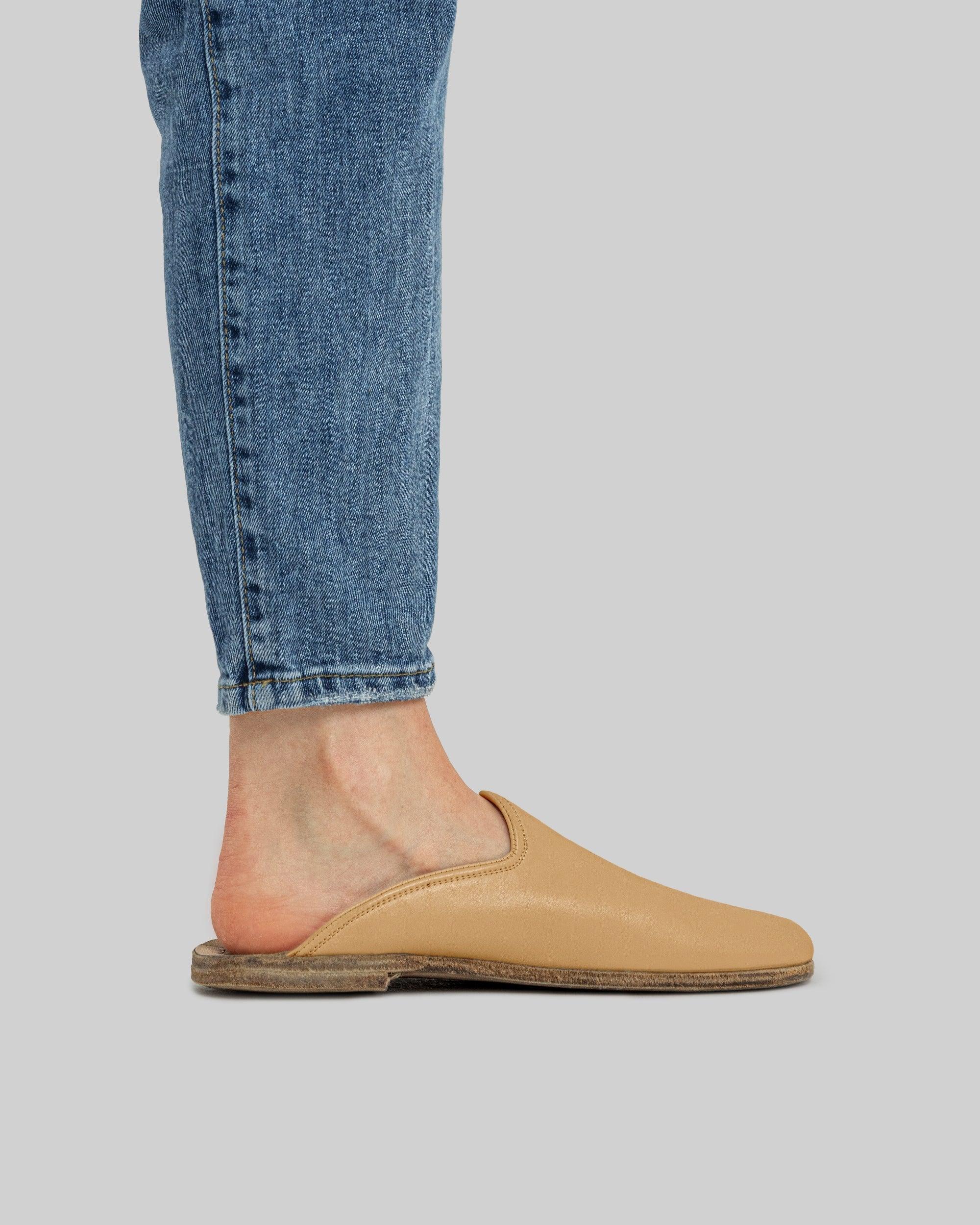 Side view Melon Yellow Shearling Slippers - Calf Leather Zero Drop | Bespoky