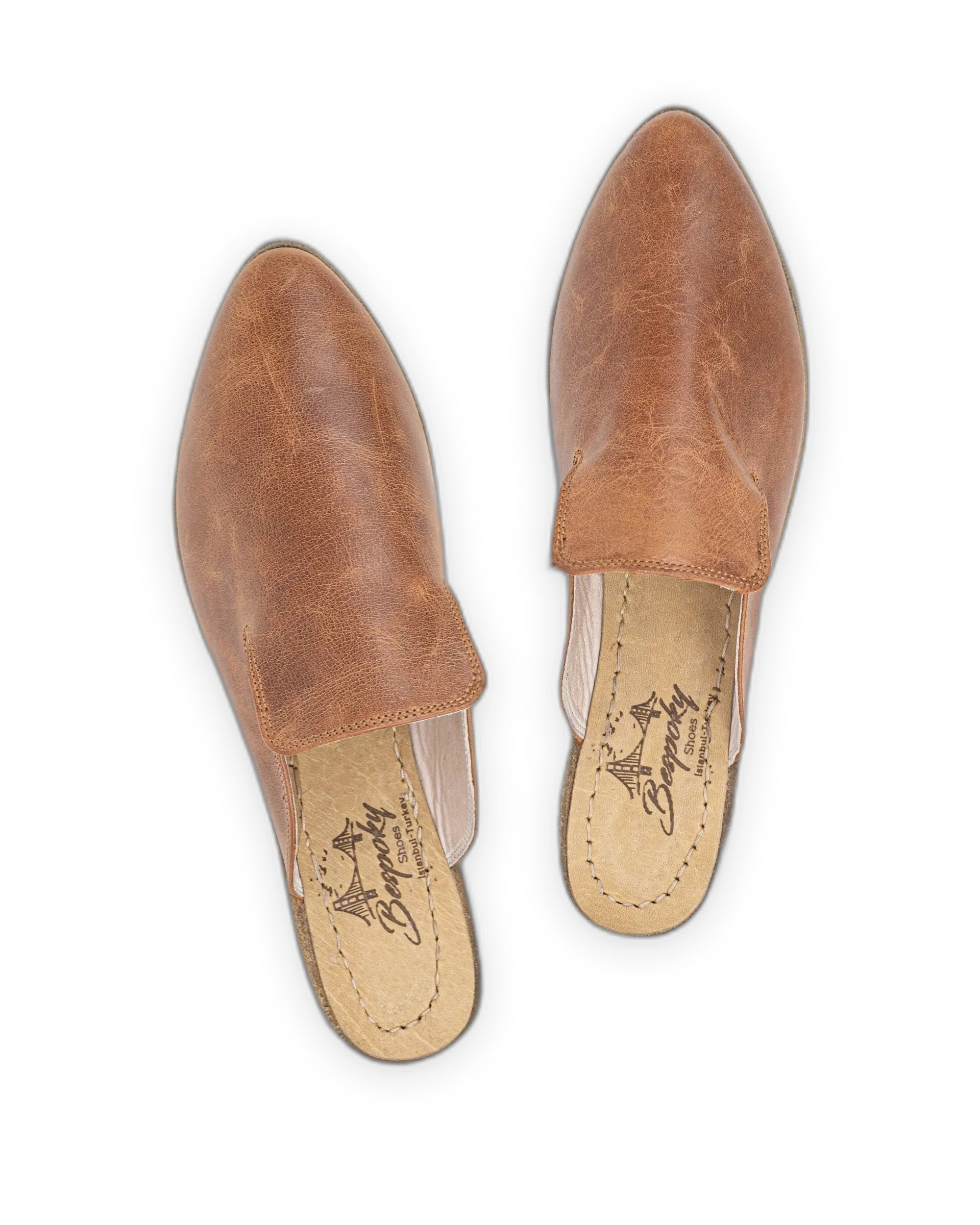 Top view Brown Pointed Toe Mules - Handcrafted Calf Leather | Bespoky