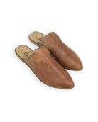 Women's Brown Pointed Toe Mules - Handcrafted Calf Leather Wide Toe Box | Bespoky