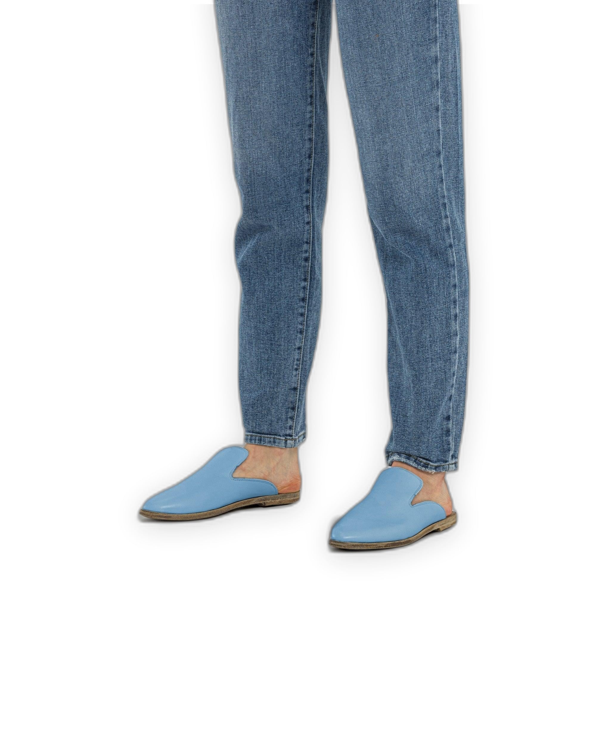 Top view Baby Blue Pointed Toe Mules - Handcrafted Calf Leather | Bespoky