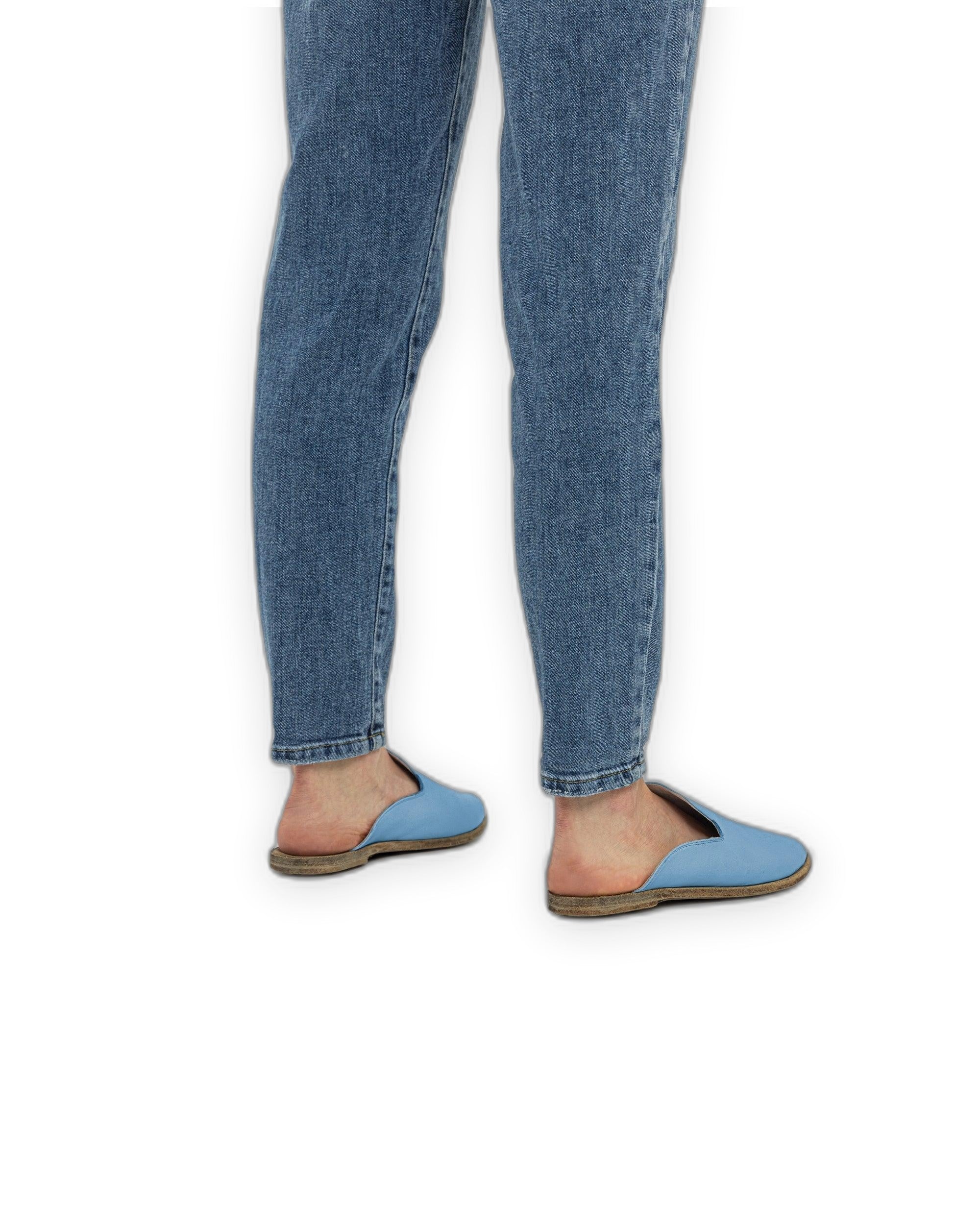 Detail Baby Blue Pointed Toe Mules - Handcrafted Calf Leather Turkey | Bespoky