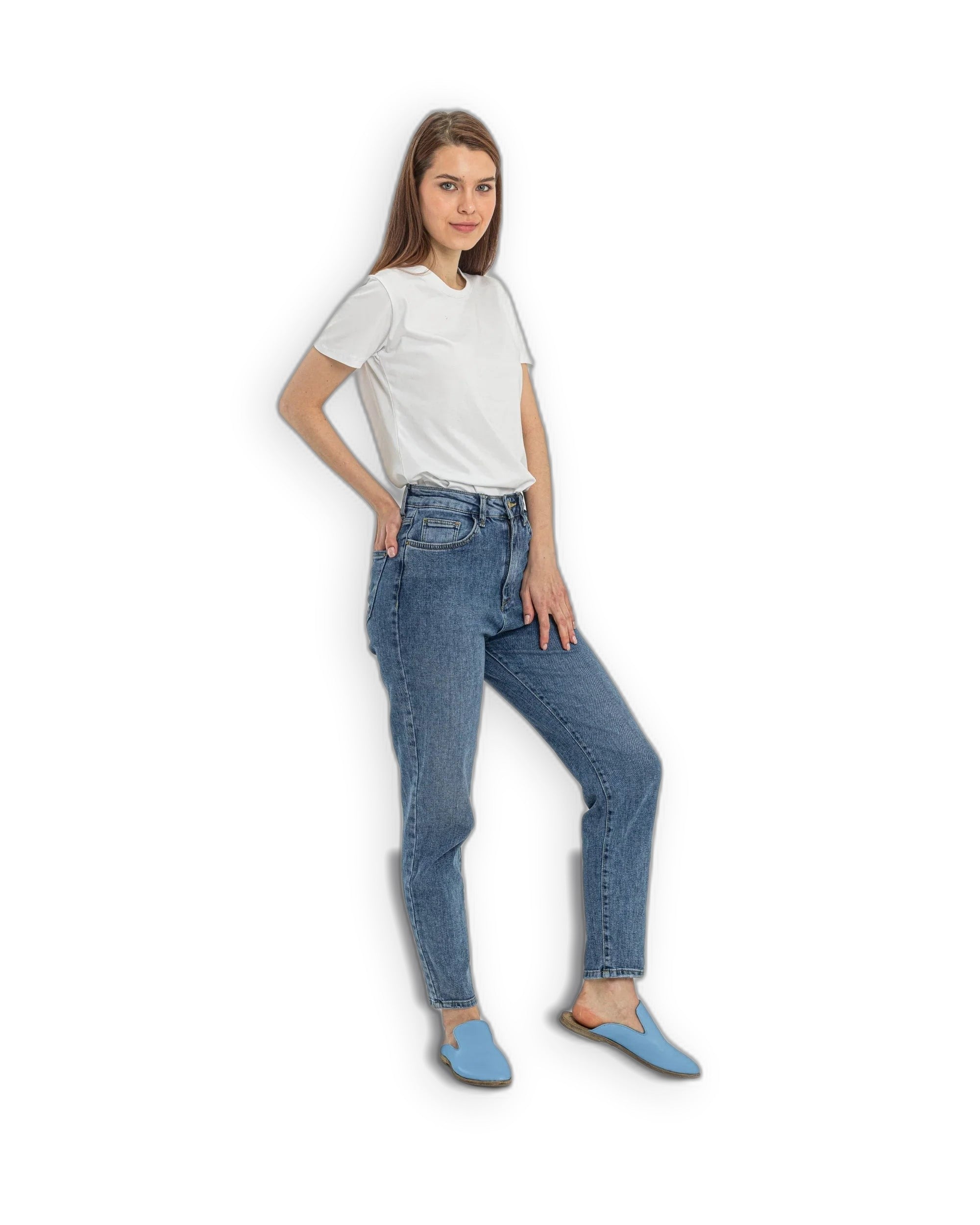 Back view Baby Blue Pointed Toe Mules - Calf Leather Handcrafted | Bespoky