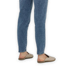 Side view Beige Pointed Toe Mules - Calf Leather Zero Drop | Bespoky