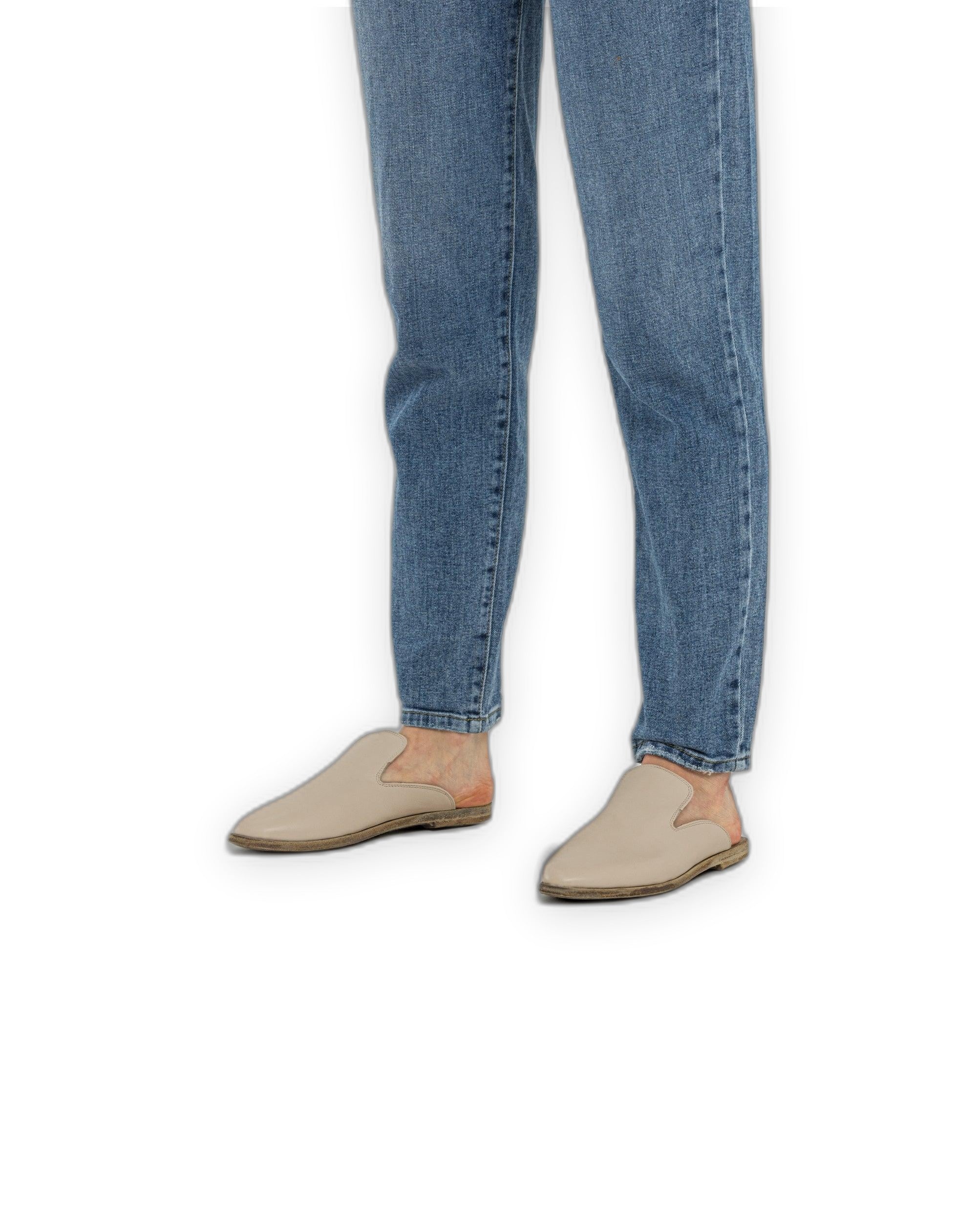 Pair Beige Pointed Toe Mules - Barefoot Wide Toe Calf Leather | Bespoky