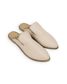 Women's Beige Pointed Toe Mules - Handcrafted Calf Leather Wide Toe Box | Bespoky