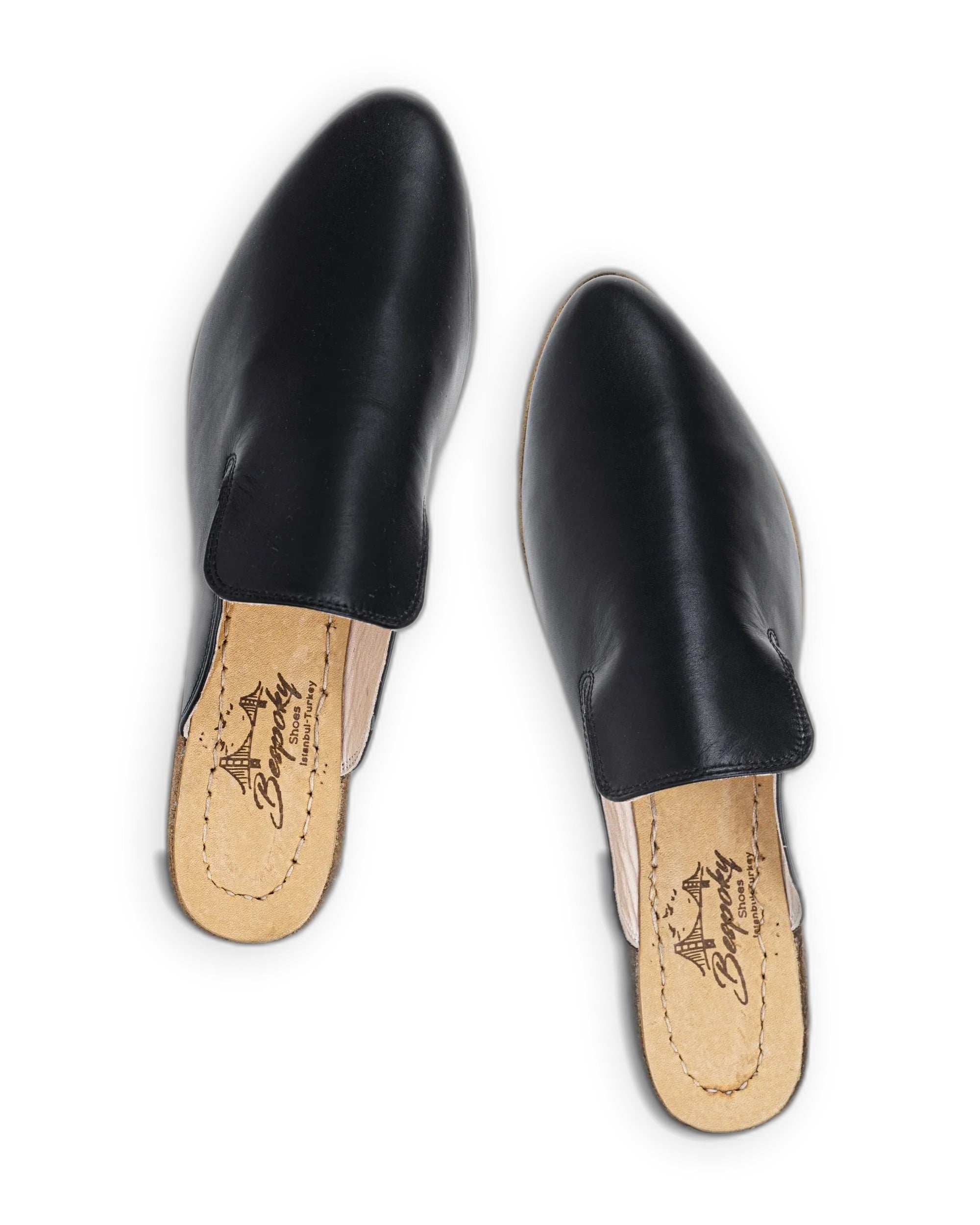 Side view Black Pointed Toe Mules - Calf Leather Zero Drop | Bespoky