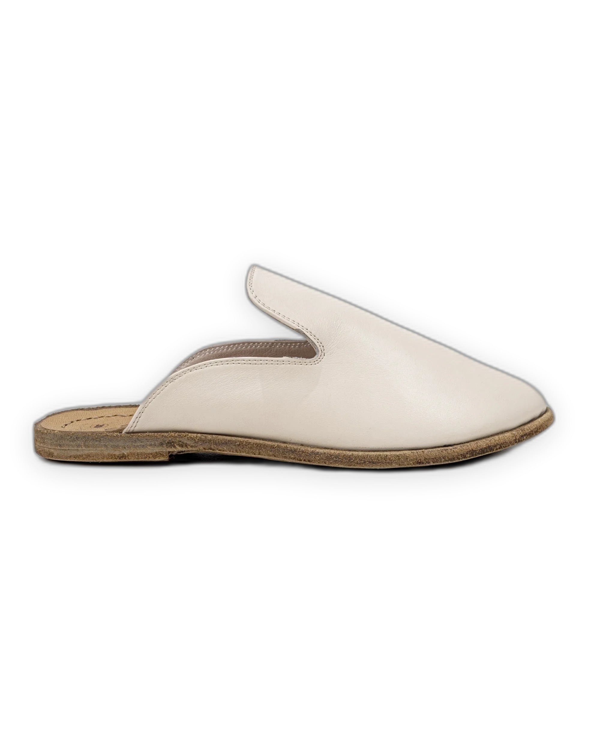 Detail Cream Pointed Toe Mules - Handcrafted Calf Leather Turkey | Bespoky