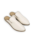 Women's Cream Pointed Toe Mules - Handcrafted Calf Leather Wide Toe Box | Bespoky