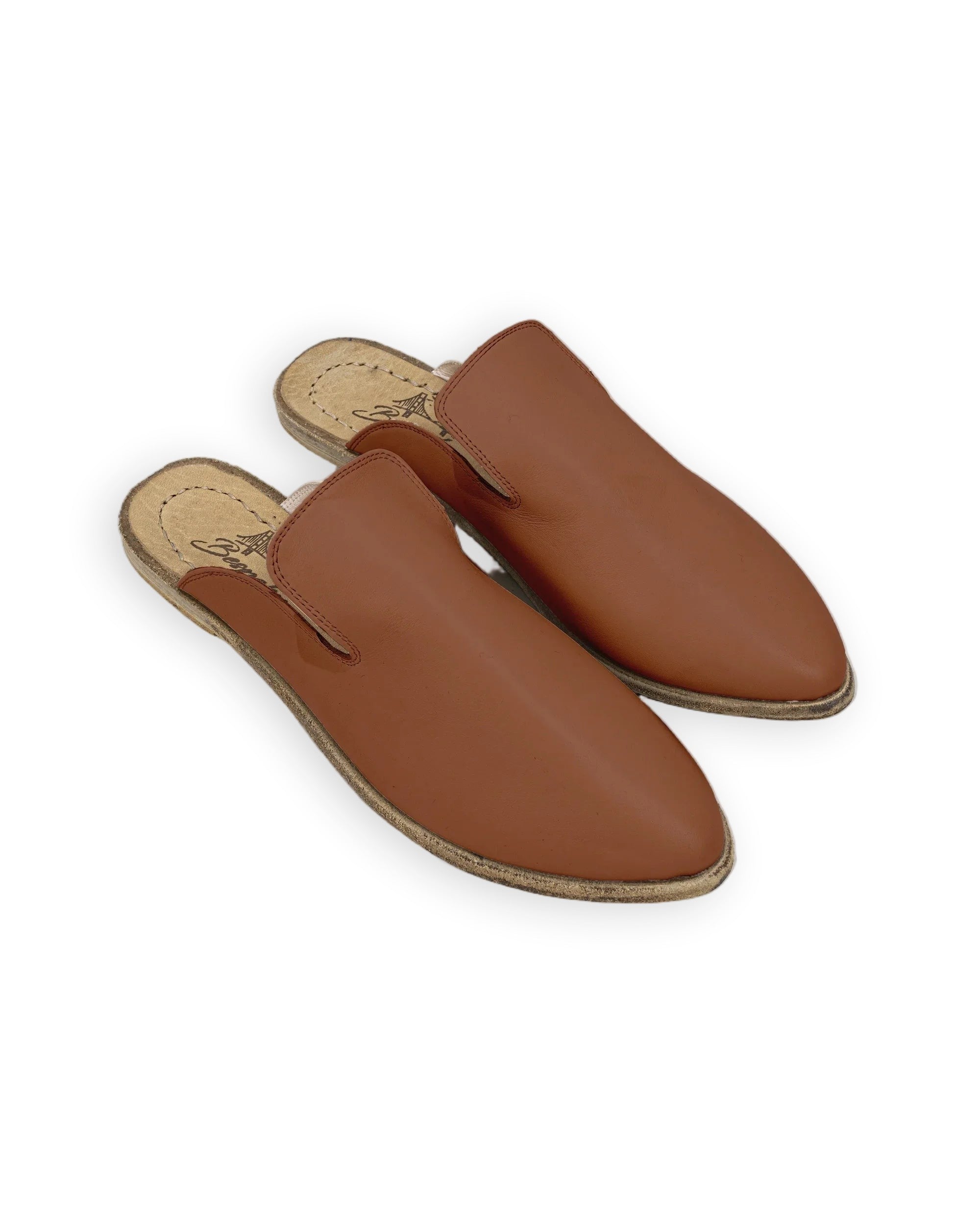 Women's Dark Brown Pointed Toe Mules - Handcrafted Calf Leather Wide Toe Box | Bespoky