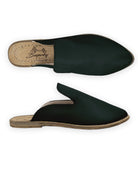 Women's Dark Green Pointed Toe Mules - Handcrafted Calf Leather Wide Toe Box | Bespoky