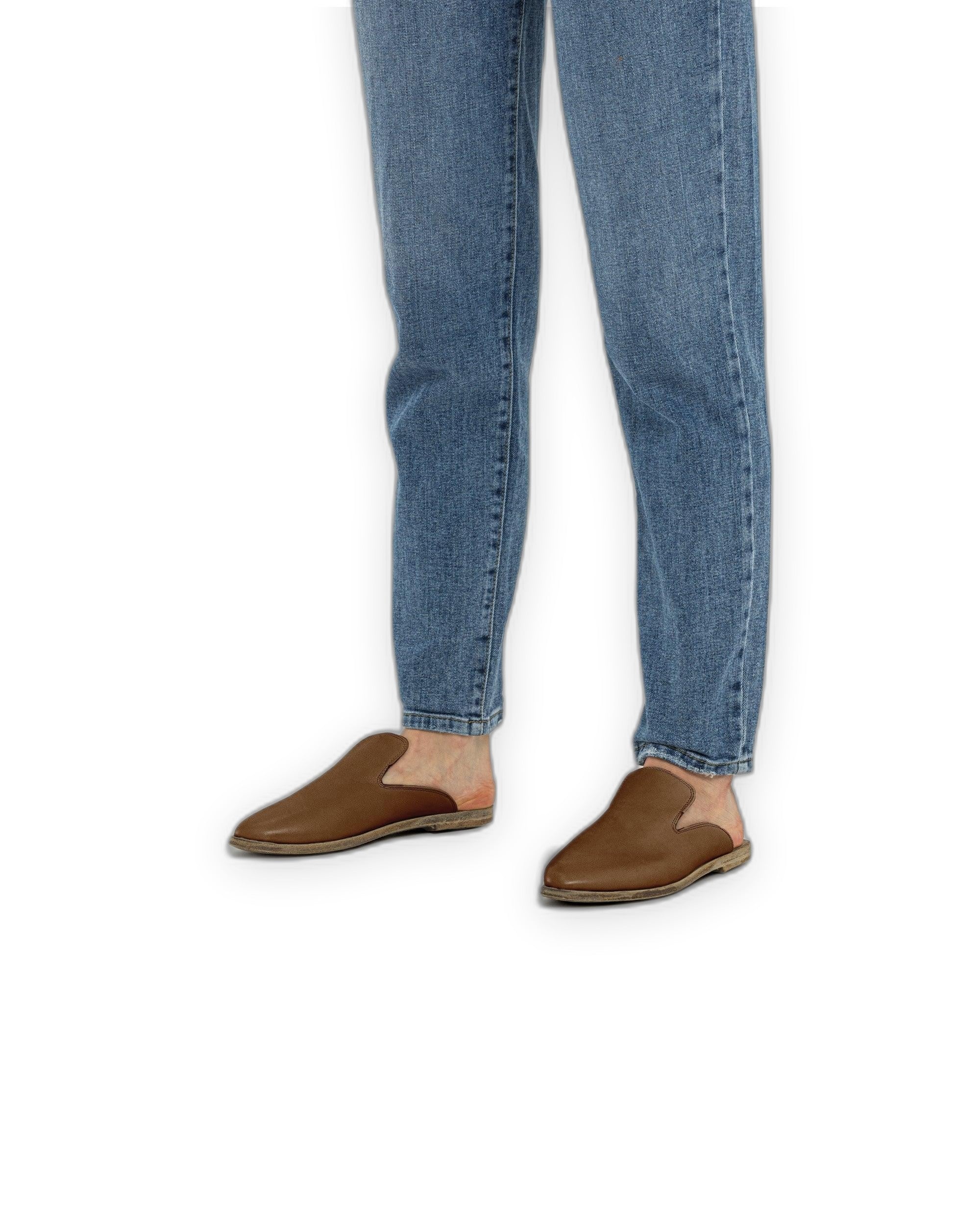 Side view Dark Tan Pointed Toe Mules - Calf Leather Zero Drop | Bespoky
