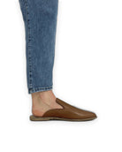 Detail Dark Tan Pointed Toe Mules - Handcrafted Calf Leather Turkey | Bespoky