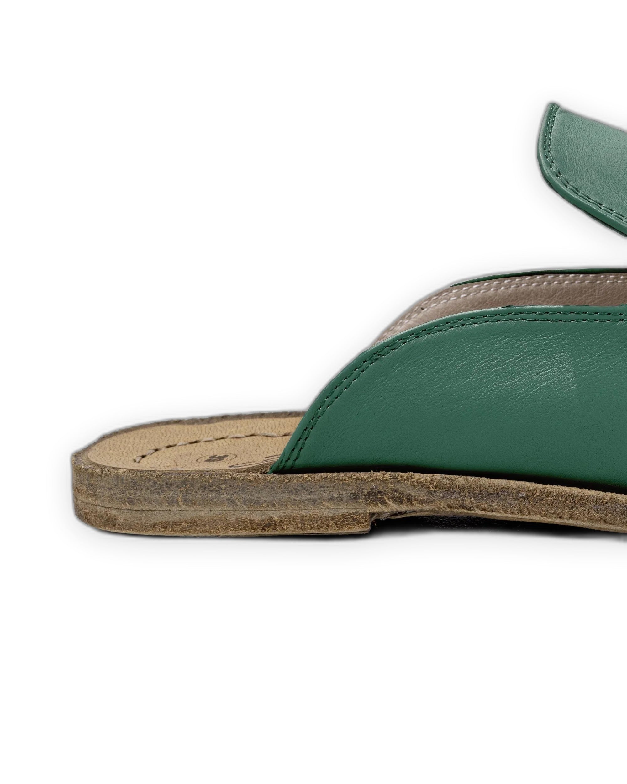 Side view Green Pointed Toe Mules - Calf Leather Zero Drop | Bespoky