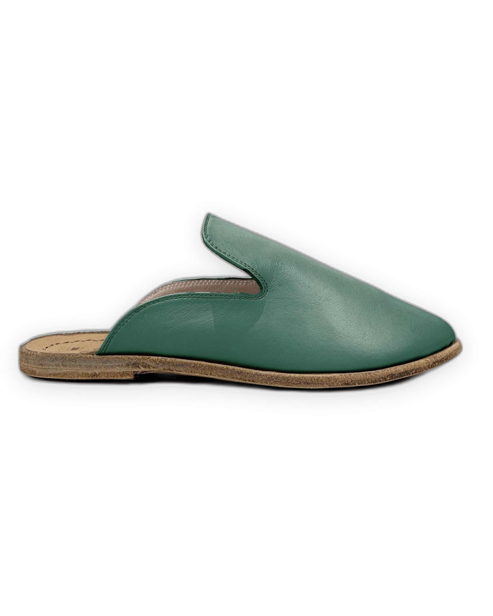 Top view Green Pointed Toe Mules - Handcrafted Calf Leather | Bespoky