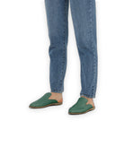 Pair Green Pointed Toe Mules - Barefoot Wide Toe Calf Leather | Bespoky
