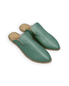 Women's Green Pointed Toe Mules - Handcrafted Calf Leather Wide Toe Box | Bespoky
