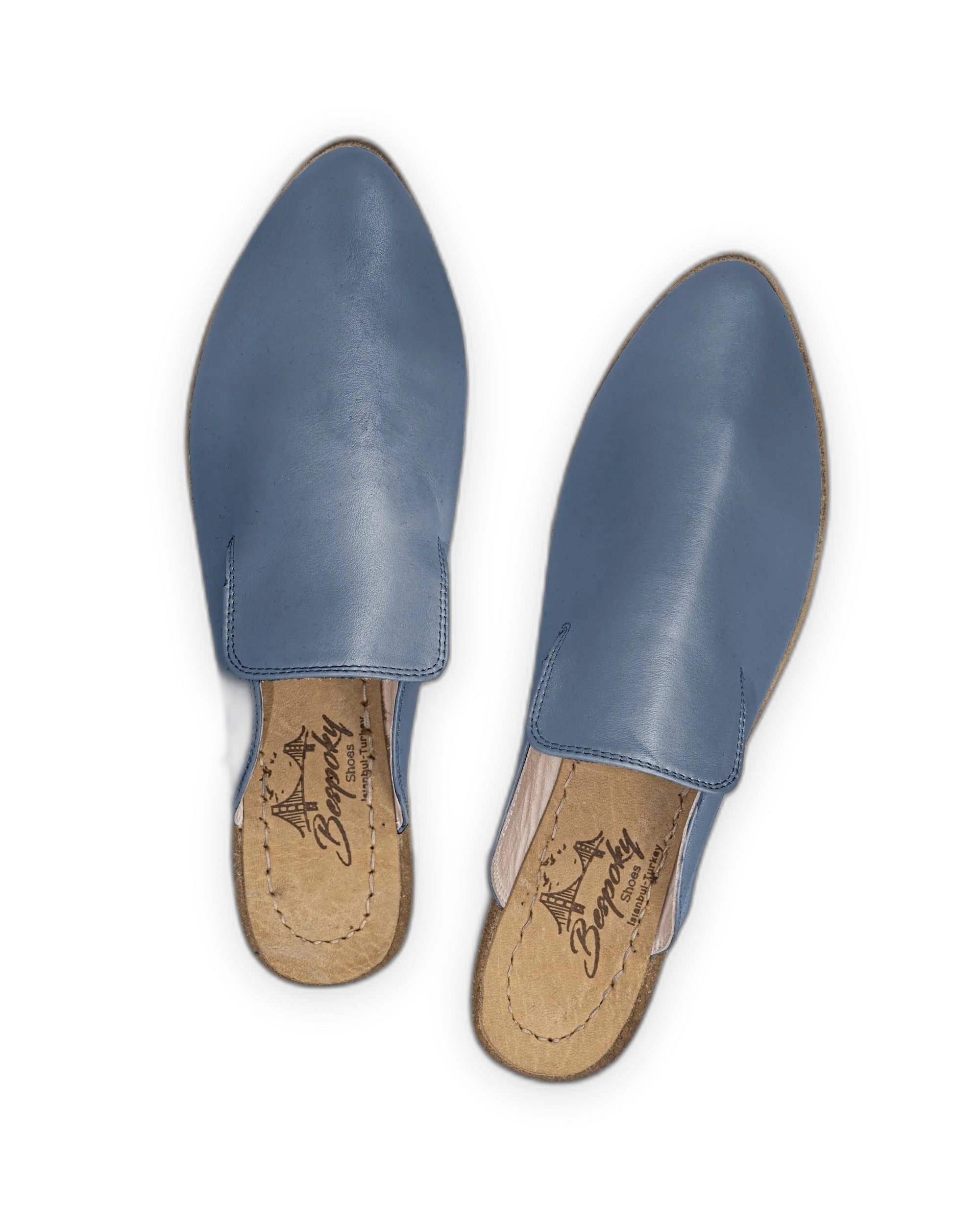 Side view Jean Blue Pointed Toe Mules - Calf Leather Zero Drop | Bespoky