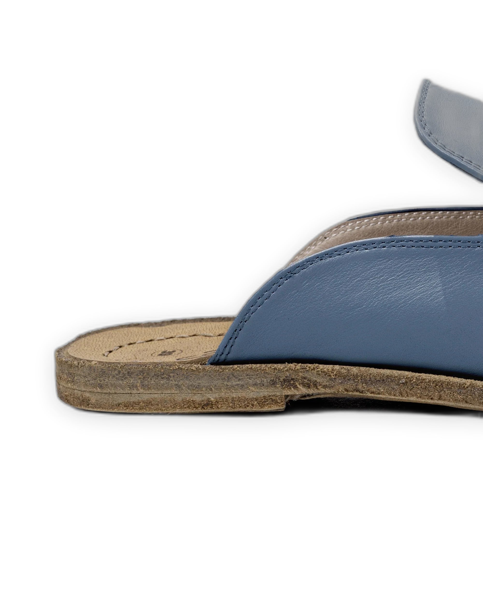 Detail Jean Blue Pointed Toe Mules - Handcrafted Calf Leather Turkey | Bespoky