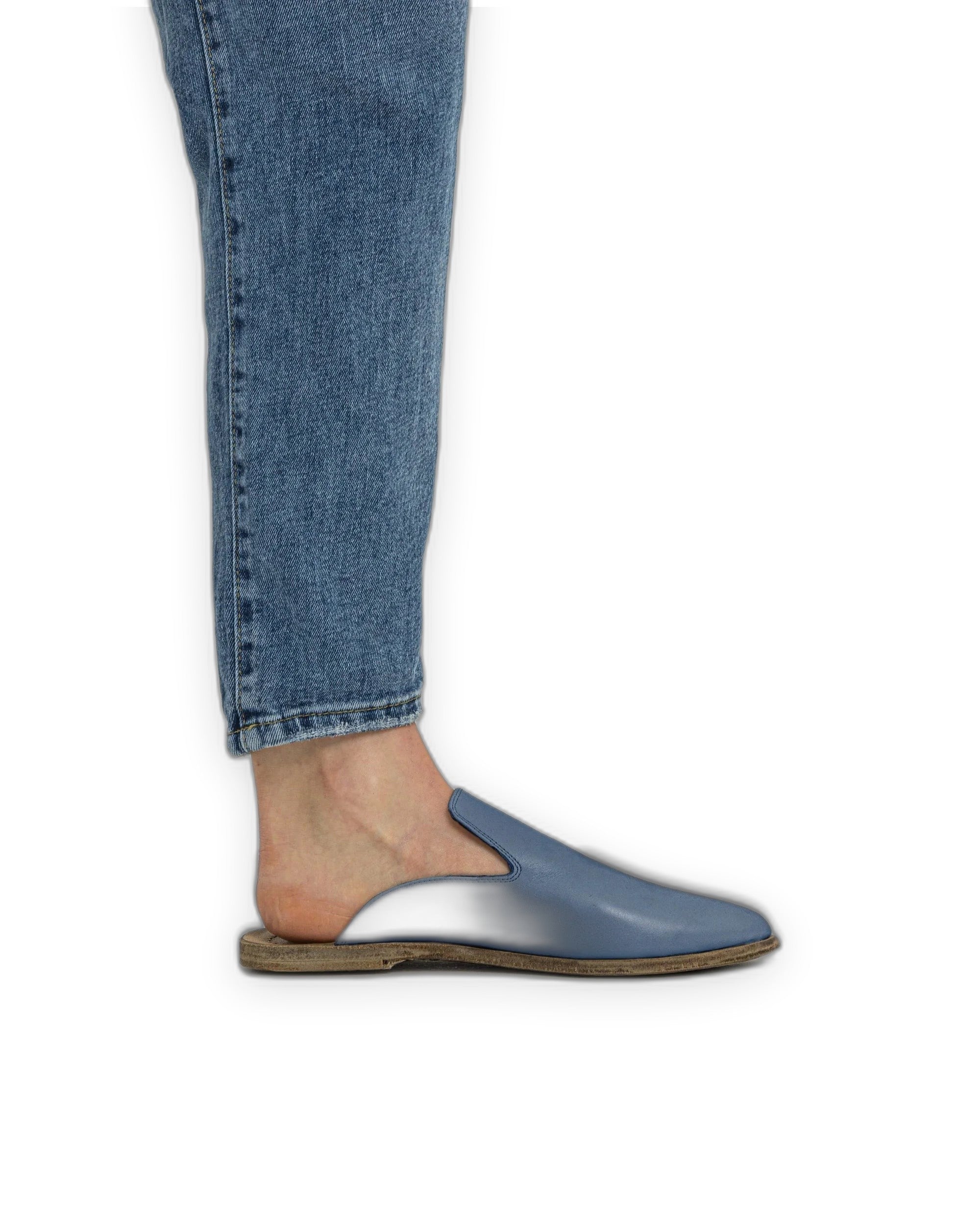 Pair Jean Blue Pointed Toe Mules - Barefoot Wide Toe Calf Leather | Bespoky