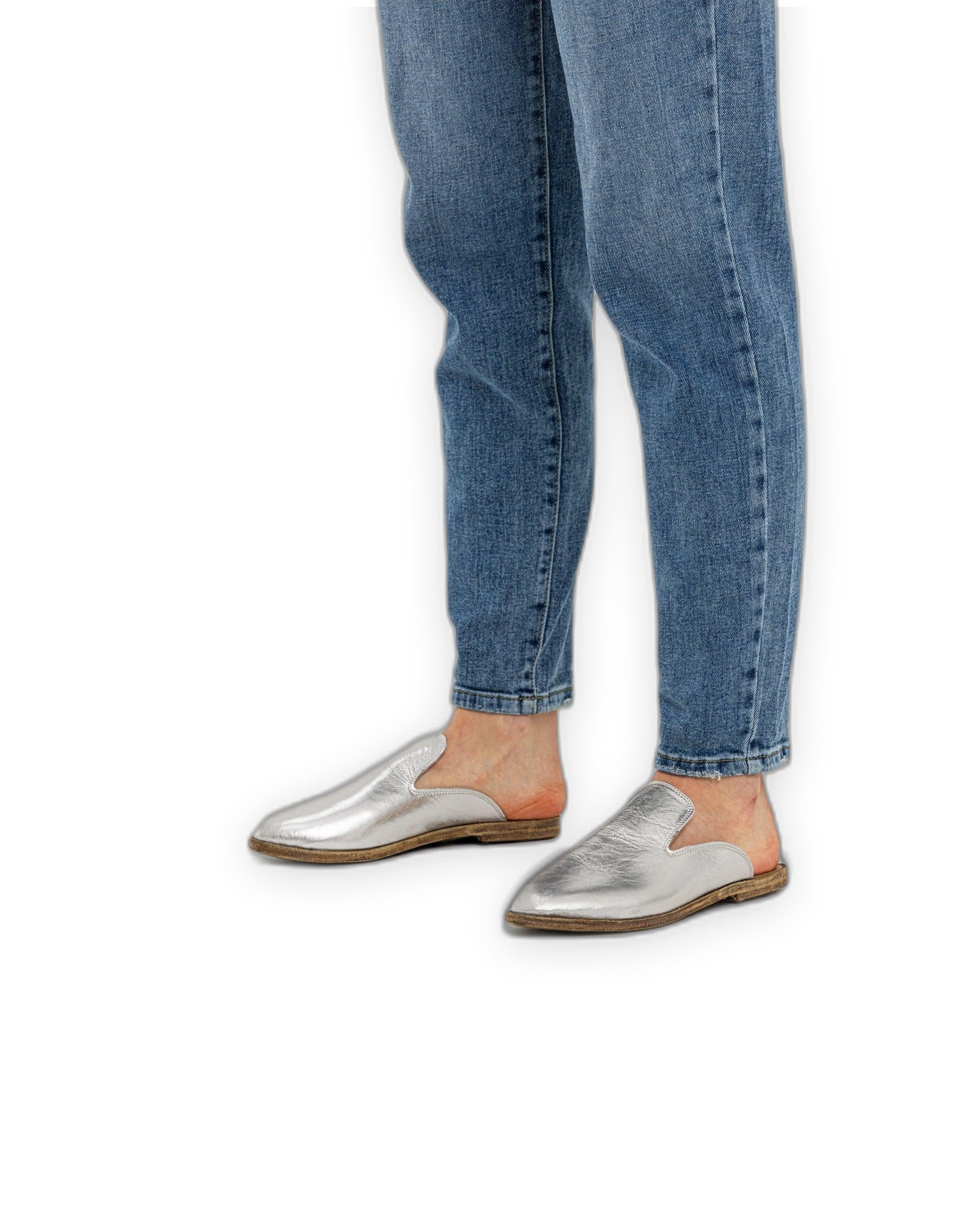 Top view Silver Pointed Toe Mules - Handcrafted Calf Leather | Bespoky