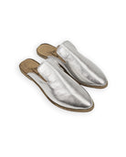 Women's Silver Pointed Toe Mules - Handcrafted Calf Leather Wide Toe Box | Bespoky