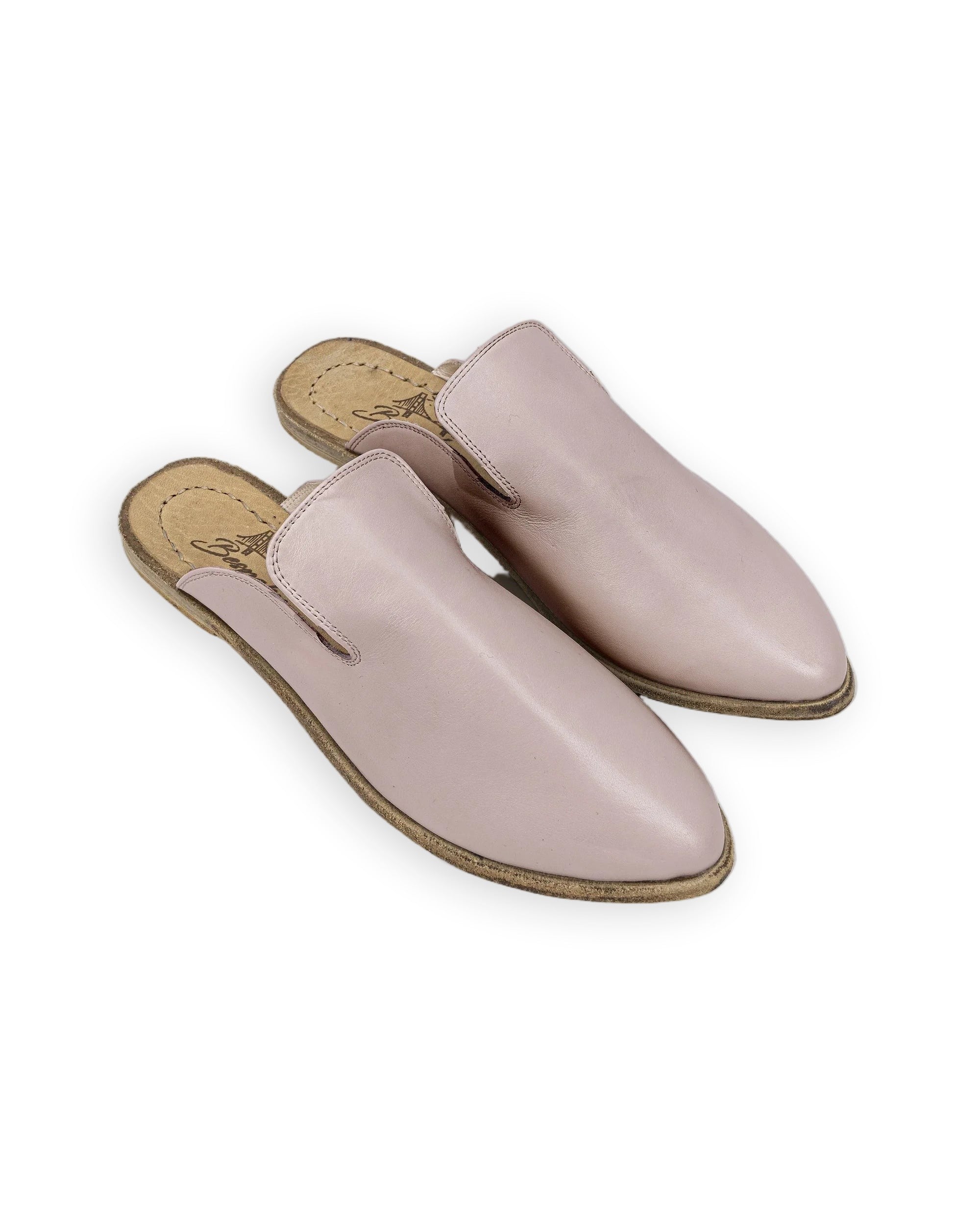 Women's Pink Pointed Toe Mules - Handcrafted Calf Leather Wide Toe Box | Bespoky