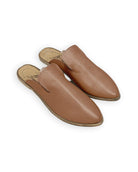 Women's Tan Pointed Toe Mules - Handcrafted Calf Leather Wide Toe Box | Bespoky