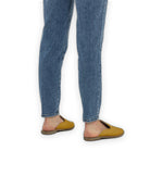 Detail Mustard Pointed Toe Mules - Handcrafted Calf Leather Turkey | Bespoky