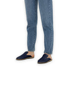Top view Navy Blue Pointed Toe Mules - Handcrafted Calf Leather | Bespoky