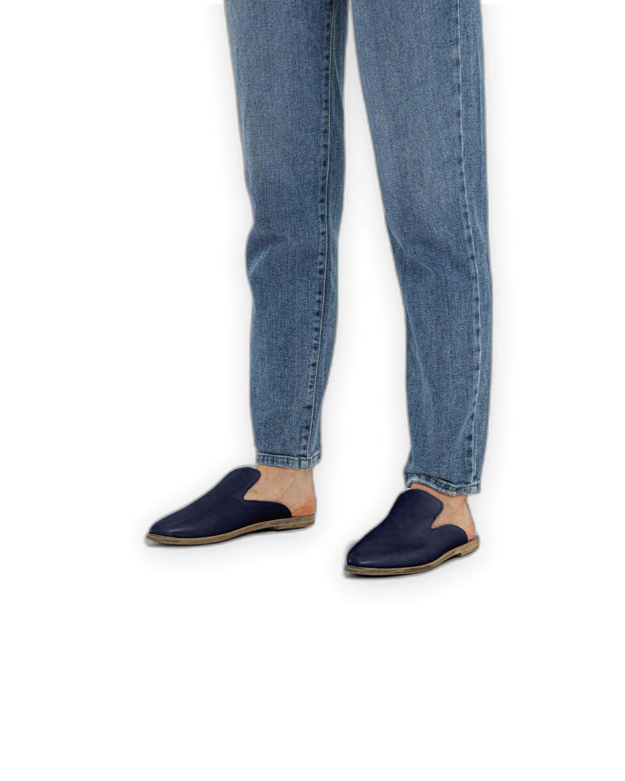 Top view Navy Blue Pointed Toe Mules - Handcrafted Calf Leather | Bespoky