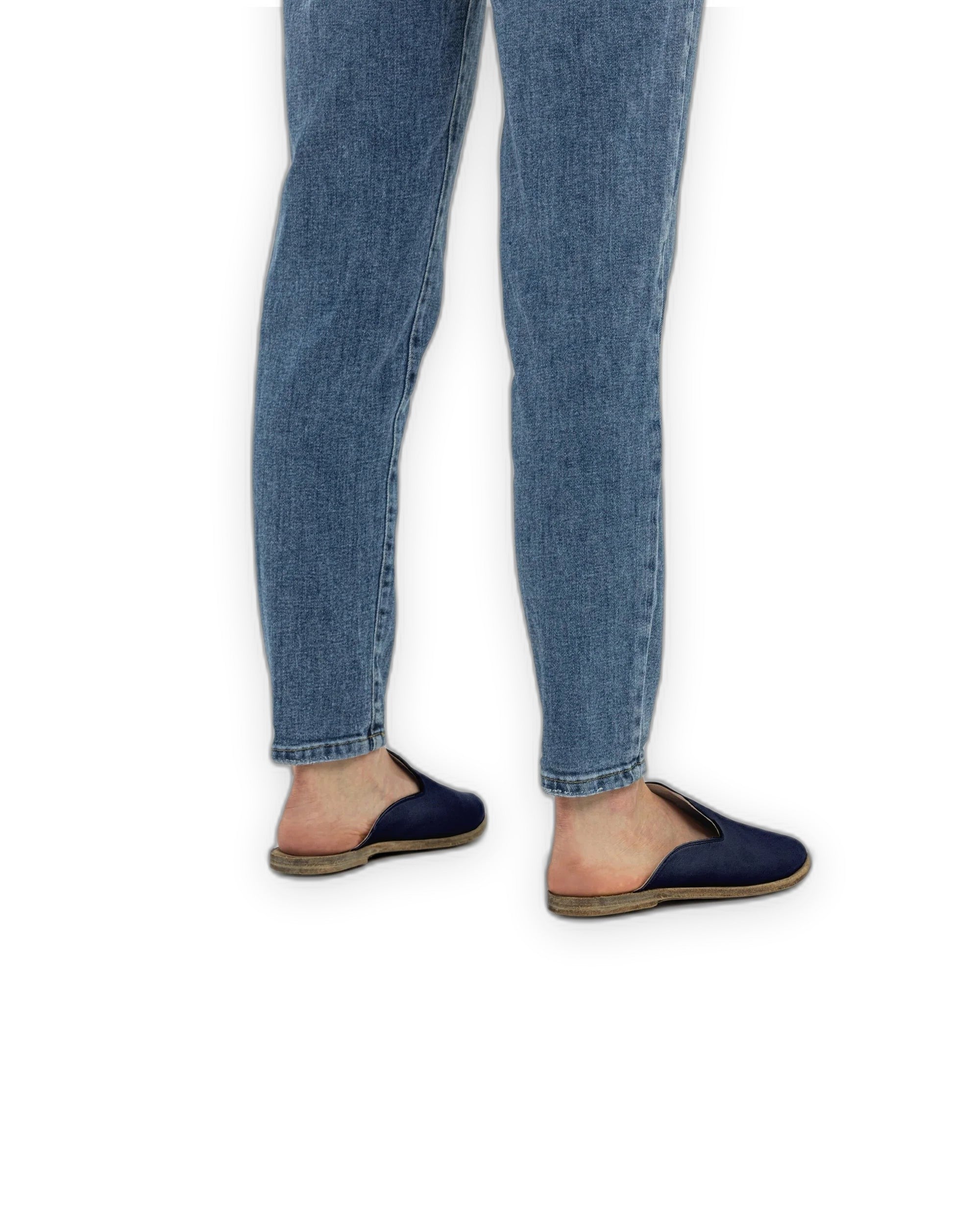Detail Navy Blue Pointed Toe Mules - Handcrafted Calf Leather Turkey | Bespoky