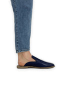 Pair Navy Blue Pointed Toe Mules - Barefoot Wide Toe Calf Leather | Bespoky