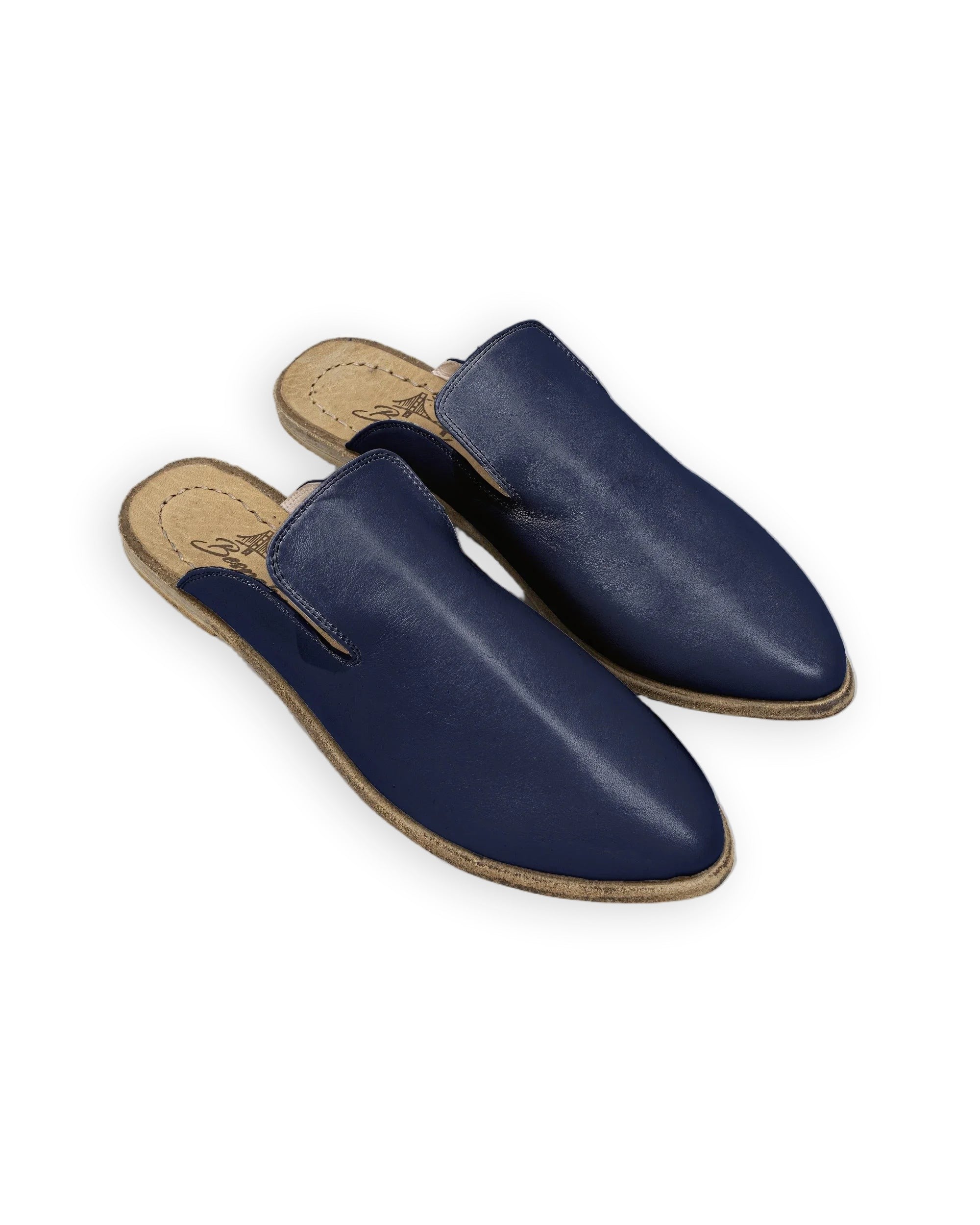 Pointed Mule Slippers Women Navy Blue | Calf Leather Wide