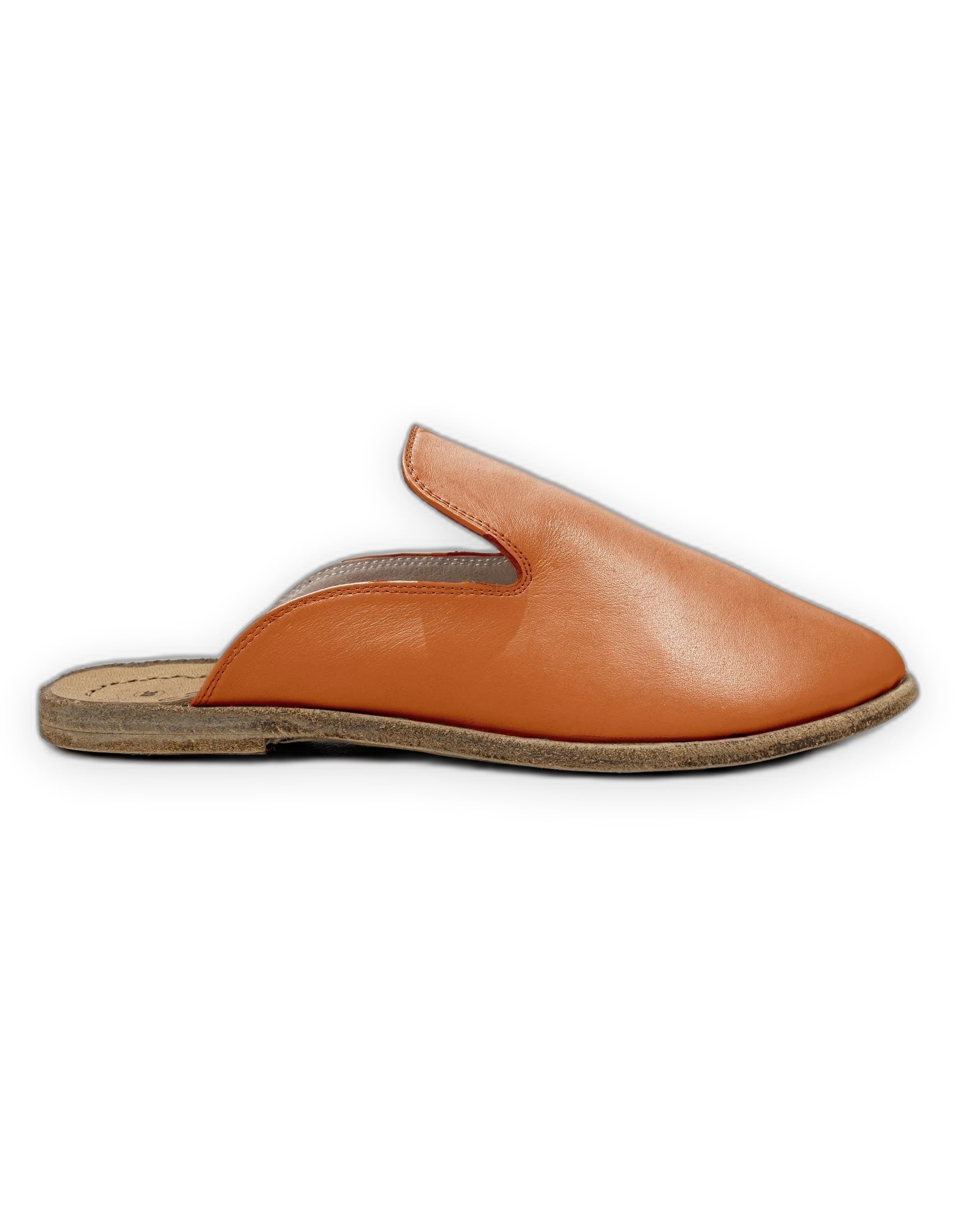 Top view Orange Pointed Toe Mules - Handcrafted Calf Leather | Bespoky