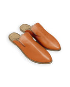 Women's Orange Pointed Toe Mules - Handcrafted Calf Leather Wide Toe Box | Bespoky