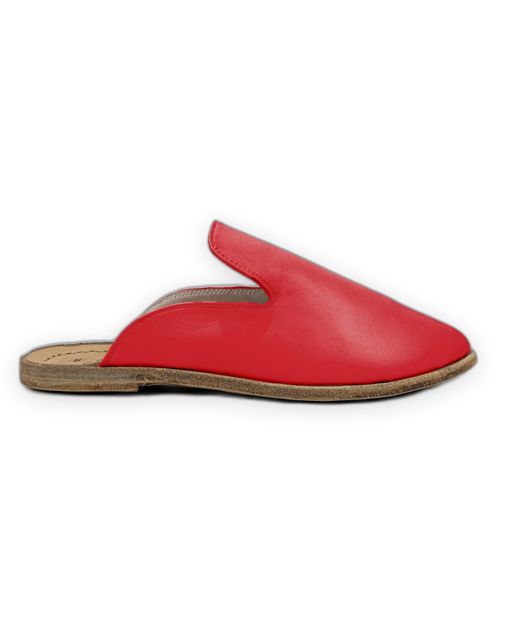 Side view Red Pointed Toe Mules - Calf Leather Zero Drop | Bespoky